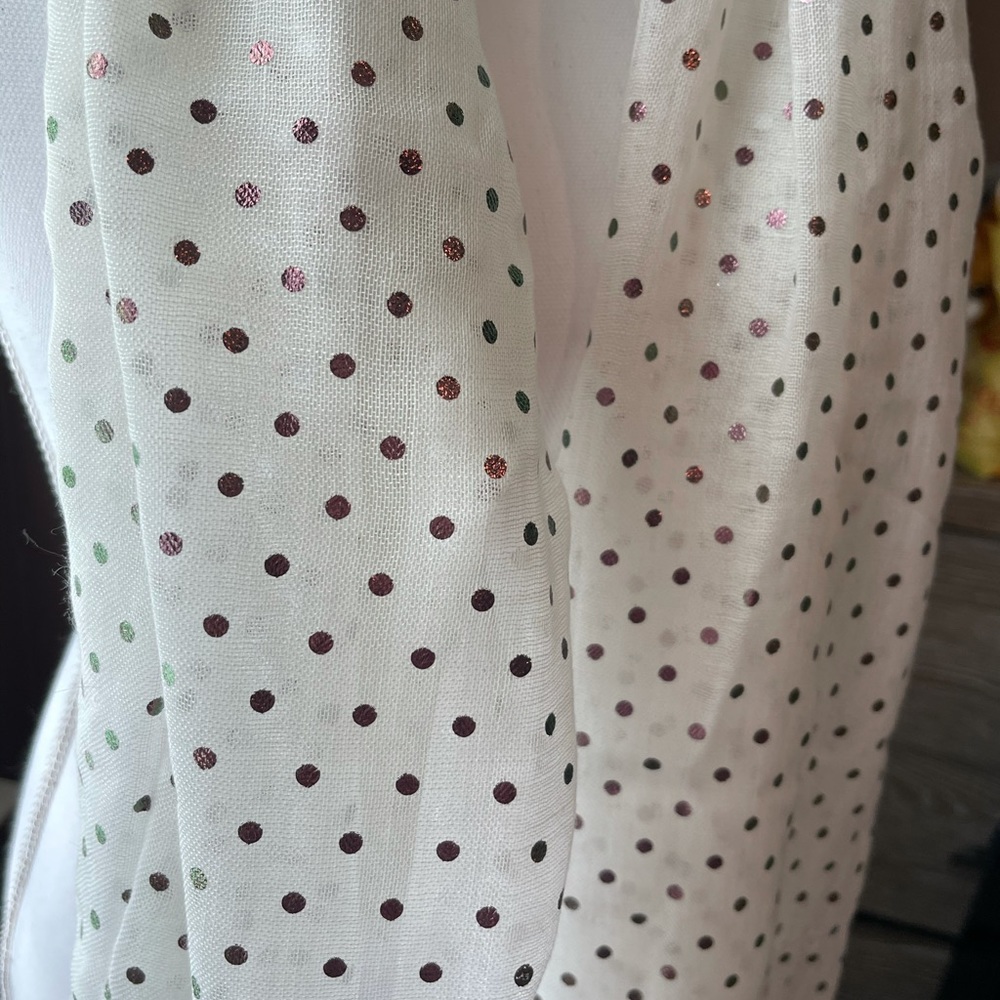 EUC White Scarf with Chameleon Polka Dots